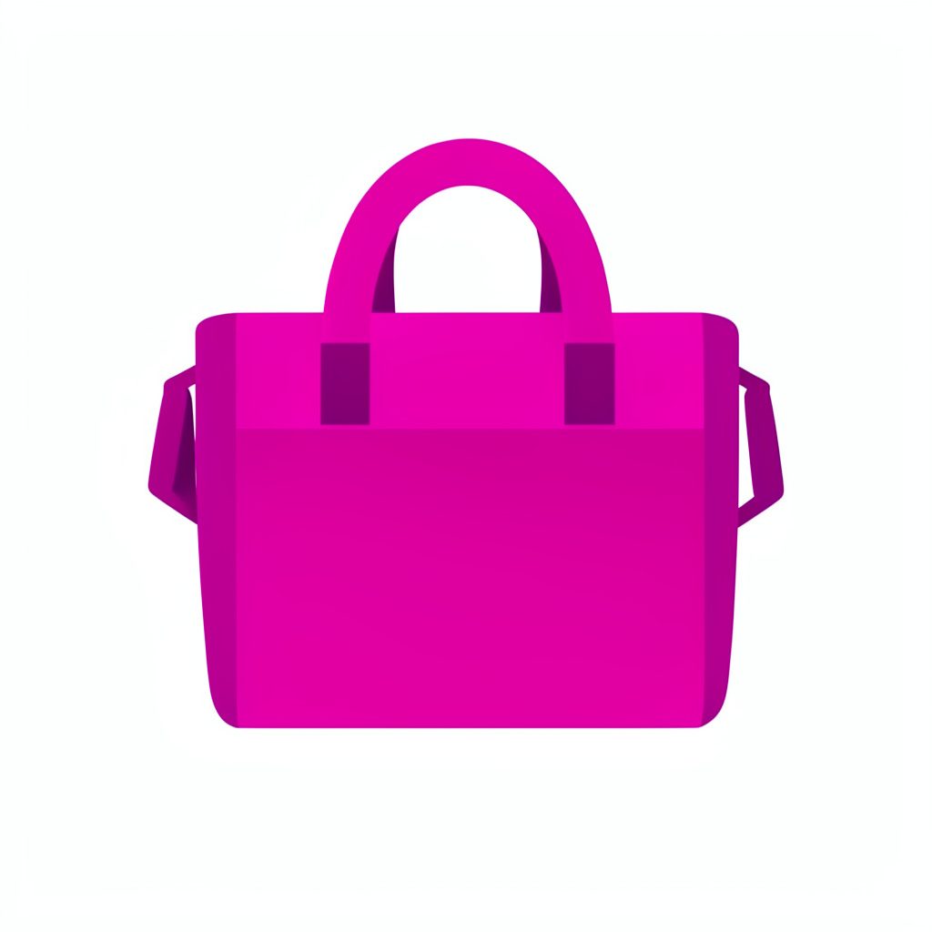 Flat vector illustration of a canvas field bag decorated with a colorful mixed media collage design, in cheerful pink, teal, and mustard tones